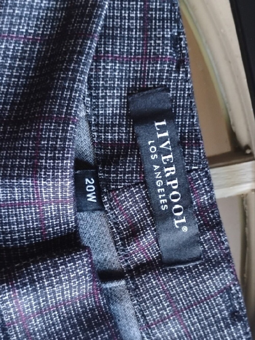 Liverpool Gray Plaid Dress Pants with Subtle Navy Windowpane - Picture 2 of 3